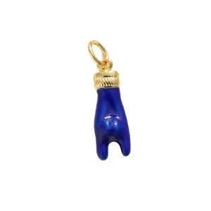 Blue enamel hand gesture pendant with golden metal ring for DIY jewelry making