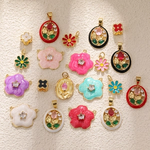 Copper Enamel Flower Pendants Tulip Daisy Camellia Rhinestone DIY Jewelry Making Accessories For Necklaces Bracelets Women