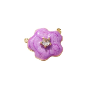 Gold plated purple rose flower charm with sparkling center stone and dual connector loops
