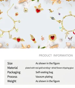 Detailed copper wire wrapped dried flower pendant with colorful drop resin and gold plating