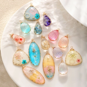 Handmade Resin Dried Flower Shell Starfish Pendant Copper Wire Wrapped DIY Jewelry Charms For Women Necklace Making
