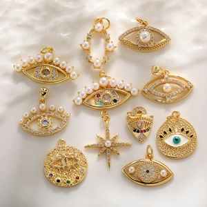 Vintage Copper Evil Eye Pendant Gold Silver Plated Zirconia Artificial Pearl North Star Charm For DIY Jewelry Making Accessories
