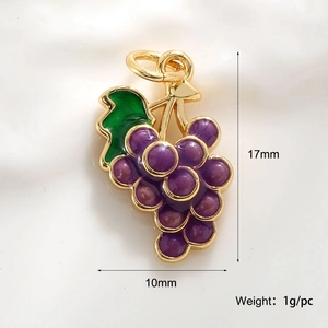 Grape charm pendant in purple enamel and gold copper with size dimensions 17x10mm