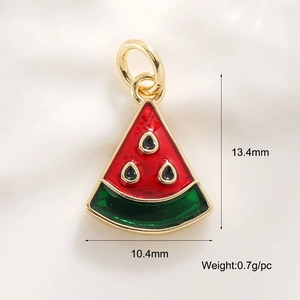 Macro view of watermelon enamel pendant with dimensions 13.4mm x 10.4mm for DIY jewelry