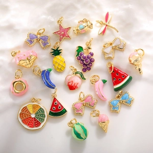 Copper Gold Plated Enamel Fruit Pendants Sweet Bowknot Heart Shape Multicolor DIY Jewelry Making Charms For Necklace Bracelet