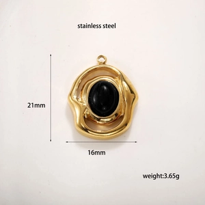 Schwarzer Steinanhänger mit vergoldetem Edelstahlrahmen 21mm Tropfenform