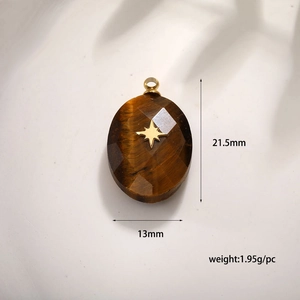 Tigerauge-Anhänger in Ovalform mit Sternmotiv, Maße 21,5 mm x 13 mm für Halsketten