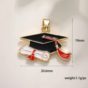 Detail view of black graduation cap charm with dimensions 19mm by 20.6mm for DIY jewelry