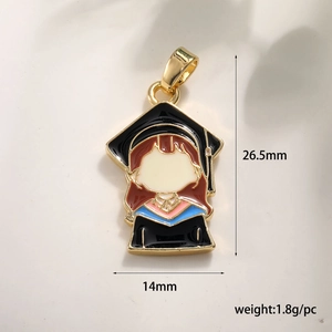 Detail of graduation girl pendant with enamel finish, showing 26.5mm height dimension