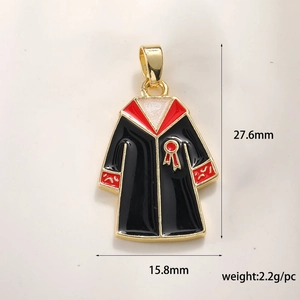 Detailed graduation gown charm with dimensions 27.6mm x 15.8mm and weight 2.2g