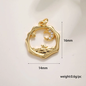 Gold celestial star and crescent moon charm pendant measuring 16mm by 14mm in size