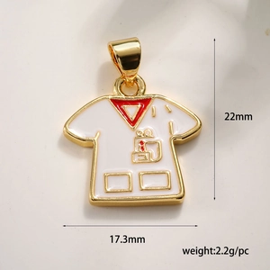 Detail view of doctor uniform pendant with white enamel and golden edges for DIY jewelry