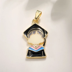 Golden drip oil cartoon graduate charm pendant for DIY necklace and jewelry making