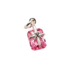 Pink rectangular crystal pendant with gold-plated star detail and tiny diamond accent