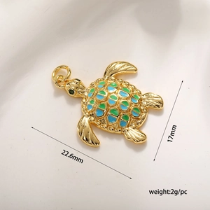 Geëmailleerde schildpad hanger in goudkleur met blauwe zirkoon voor DIY sieraden