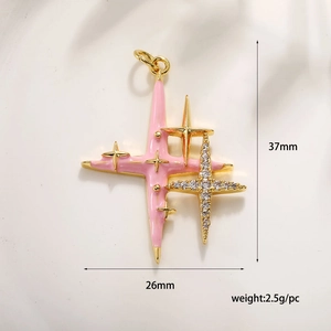 Pendentif étoile en émail rose serti de zircons, plaqué or, hauteur de 37mm