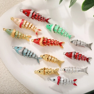 Copper 18K Gold Plated Enamel Marine Life Fish Pendant For Jewelry Making Articulated Carp Sea Turtle Starfish Shell DIY Accessories