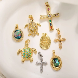 Dier Schildpad Kruis Hanger Koper Verguld Met Zirkoon Abalone Schelp Voor Sieraden Maken Ketting Accessoire
