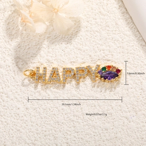 Dettaglio del ciondolo HAPPY placcato oro con zirconi bianchi e pietre preziose colorate