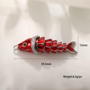 18k gold plated copper fish pendant with red and white enamel for DIY jewelry