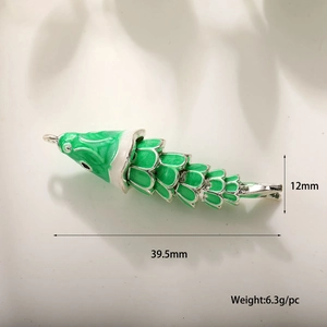 Pendant of 18k gold plated copper koi fish with green and white enamel details