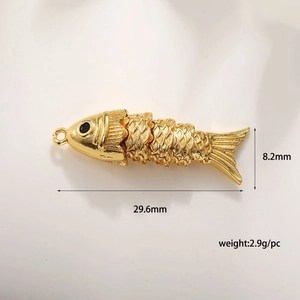 Detailed view of an 18k gold plated koi fish pendant with size 29.6x8.2mm metrics