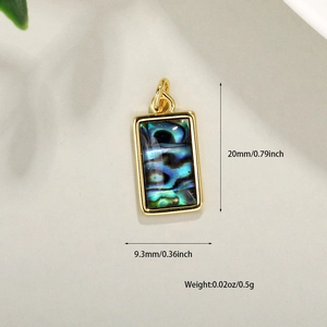 Pendentif rectangulaire plaqué or avec incrustation d'abalone irisée 20mm x 9,3mm