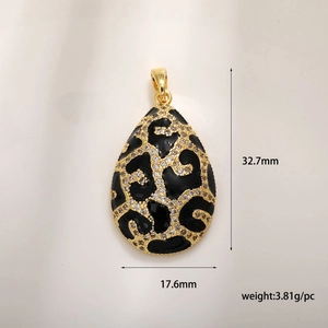 Leoparden-Herzanhänger aus vergoldetem Kupfer mit weißem Zirkon und schwarzer Emaille