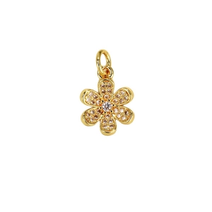 Elegant six-petal flower pendant in gold finish with white zircon inlay for DIY jewelry