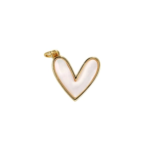 Pendentif coeur doré avec incrustation de nacre blanche et anneau de bélière