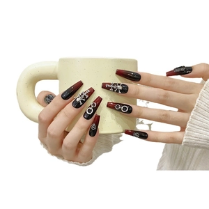 Handmade gothic gradient nails with metallic cross and chrome heart accents