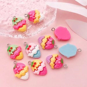 Cute resin ice cream cone charms with cherry detail for DIY jewelry making and crafts