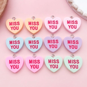 Resin Heart Charms With English Letters MISS YOU LOVE DIY Jewelry Accessories For Necklace Bracelet Phone Chain Making Valentine Gift