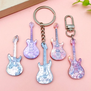 Gitarren-Schlüsselanhänger aus Acryl mit Laserdruck und Karabinerhaken für DIY-Schmuck