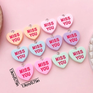 DIY colorful heart resin pendants with MISS YOU engraving for necklace and phone chain making