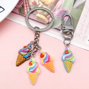 Pendentifs cône de glace fraise arc-en-ciel en résine pour porte-clés et bracelets DIY