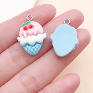 Detailed front and back views of resin cherry ice cream cone pendants for DIY crafts