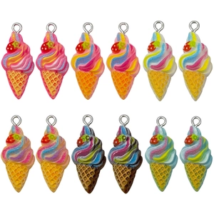 Lot de 12 pendentifs cône de glace fraise en résine colorée avec anneaux métalliques DIY