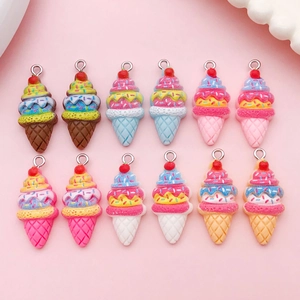 Resin Strawberry Ice Cream Cone Pendants With Alloy Loop Cute Dessert Charms For DIY Keychain Bag Jewelry Making Handcraft