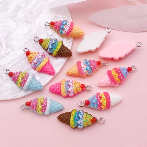 Colorful resin strawberry ice cream cone charms set for DIY jewelry and bag accessories