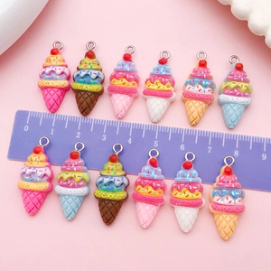Set of 12 resin strawberry ice cream cone charms for DIY jewelry and bag accessories