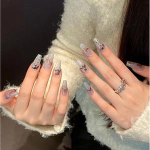 Handmade Chinese style cat eye press-on nails with swallow and plum blossom patterns