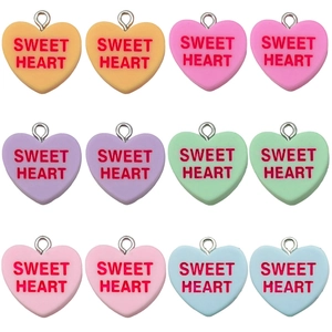Colorful 19x19mm Sweet Heart heart-shaped pendants with metal rings for DIY jewelry making