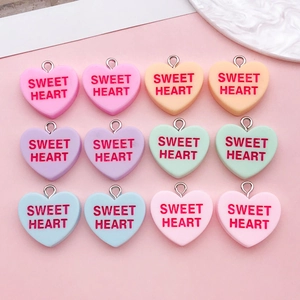 12Pcs Macaron Resin Heart Letter Pendants DIY Sweet Heart Hug Me Love Charms For Keychain Jewelry Making Accessories