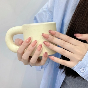Faux Ongles à Coller Faits à la Main Oeil de Chat Réutilisables Dégradé Rose Violet Forme Cercueil Amande Style Dopamine Patchs d'Ongles Photothérapie