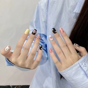 Handmade Press On Nails With Rhinestone Star Heart Flower Pattern Reusable Sweet Style Artificial Nail Tips For Women