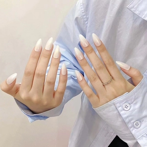 Handmade Pearlescent White Almond Press On Nails Stiletto Shape Faux Nails With Glue And Tools For Women Manicure Jewelry