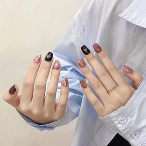 Handmade Press On Nails Pink Cat Eye Heart Design Rhinestone Glitter Coffin Fake Nails Manicure For Women Daily Party