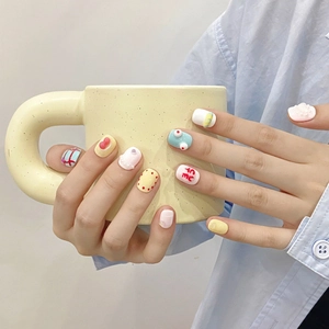 Juego de Uñas Postizas a Presión Hechas a Mano Estilo Tailandés Macarrón Lindas 3D Corazón Mariposa Lazo Perlas Artificiales Moda Mujer