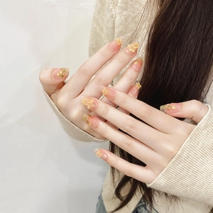 Unghie Finte a Pressione Artigianali con Tulipani 3D Rosa Nudo Sfumato Dolci Unghie in Resina Manicure Riutilizzabile per Donna